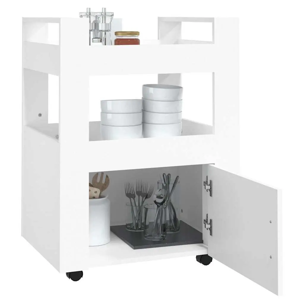 White Kitchen Trolley Storage Organizer with Wheels 60x45x80 cm