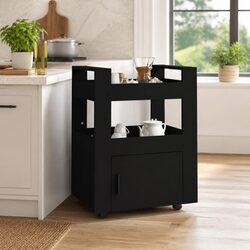 Black Kitchen Trolley with 2 Shelves and 1 Compartment