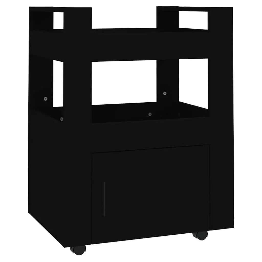 Black Kitchen Trolley with 2 Shelves and 1 Compartment