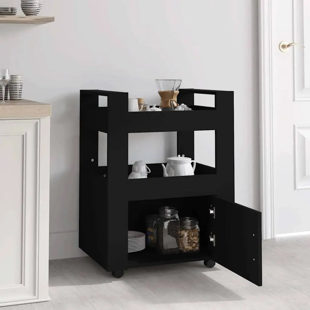 Black Kitchen Trolley with 2 Shelves and 1 Compartment
