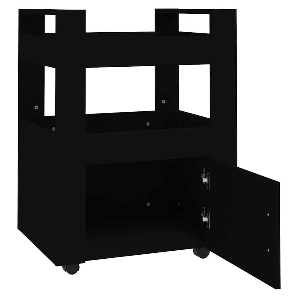 Black Kitchen Trolley with 2 Shelves and 1 Compartment