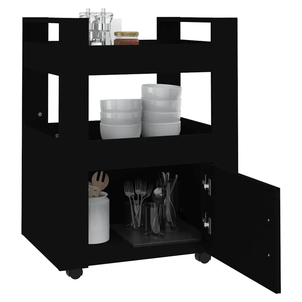 Black Kitchen Trolley with 2 Shelves and 1 Compartment