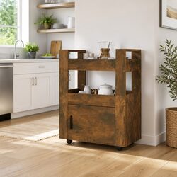 Brown Engineered Wood Kitchen Trolley with 2 Shelves