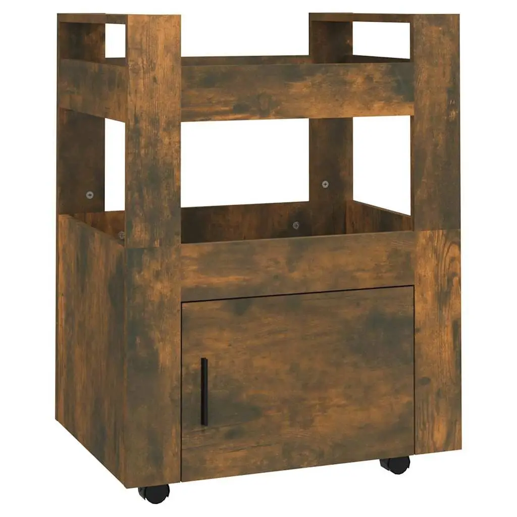 Kitchen Trolley Brown Engineered Wood 2 Shelves Mobile Storage Cart