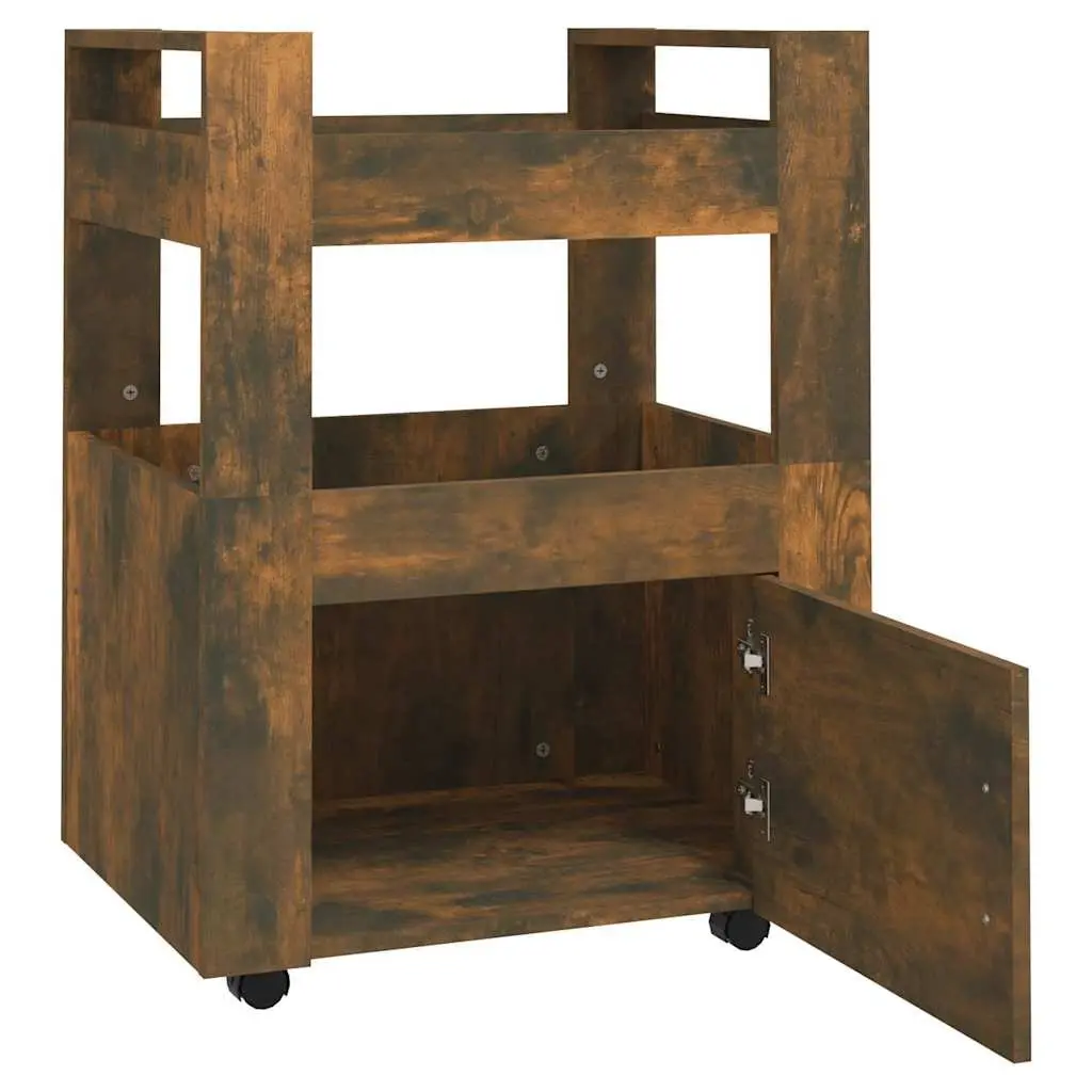 Kitchen Trolley Brown Engineered Wood 2 Shelves Mobile Storage Cart