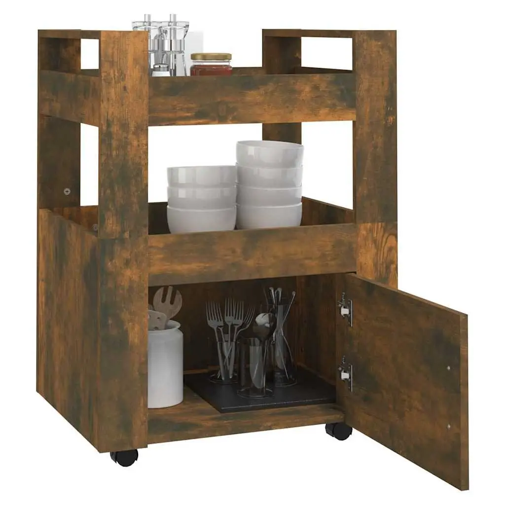 Kitchen Trolley Brown Engineered Wood 2 Shelves Mobile Storage Cart
