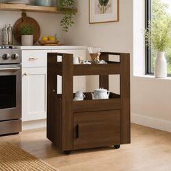 Brown Kitchen Trolley with 2 Shelves and 1 Compartment