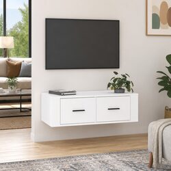 White Wall-Mounted TV Cabinet with Drawers
