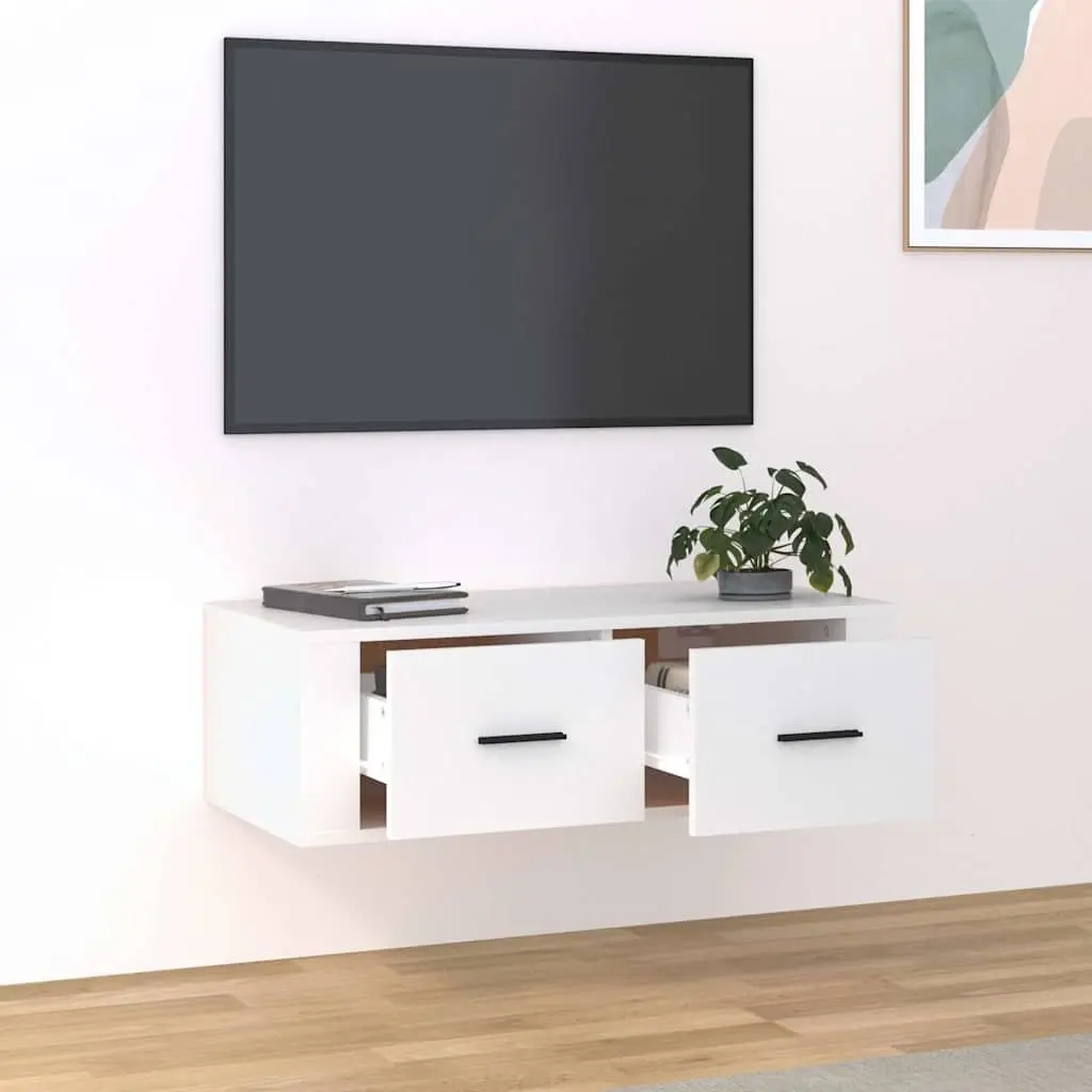 Hanging TV Cabinet White Wall-Mounted Media Storage Unit Engineered Wood 80 x 36 x 25 cm