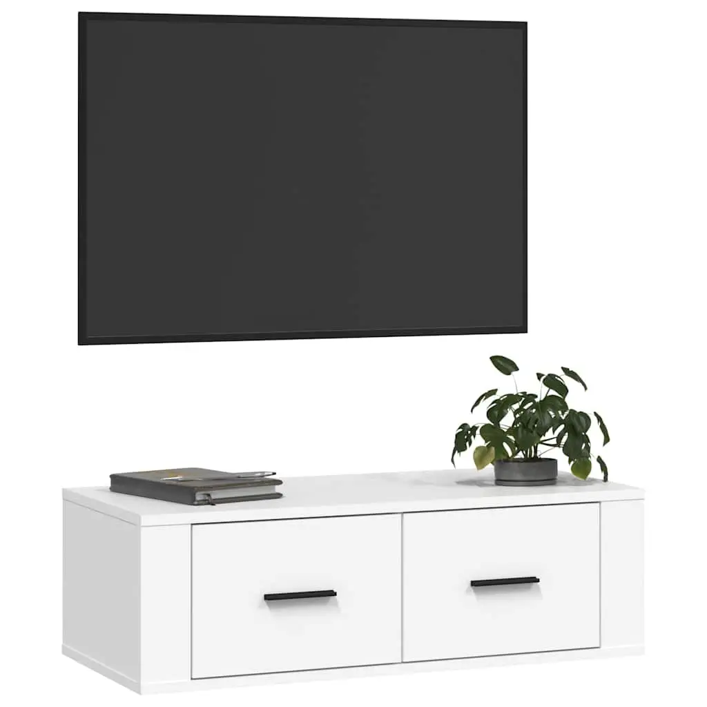 Hanging TV Cabinet White Wall-Mounted Media Storage Unit Engineered Wood 80 x 36 x 25 cm