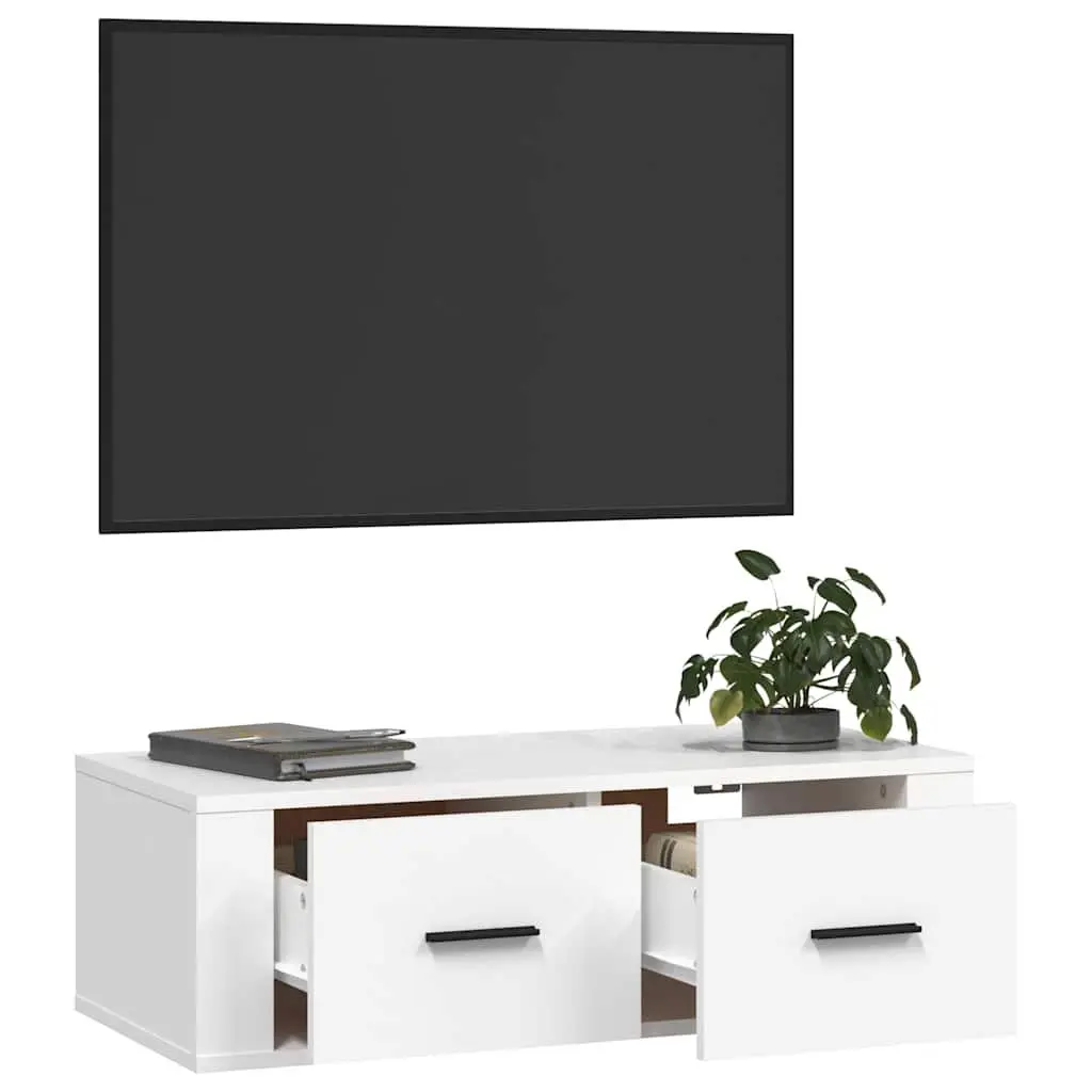 Hanging TV Cabinet White Wall-Mounted Media Storage Unit Engineered Wood 80 x 36 x 25 cm