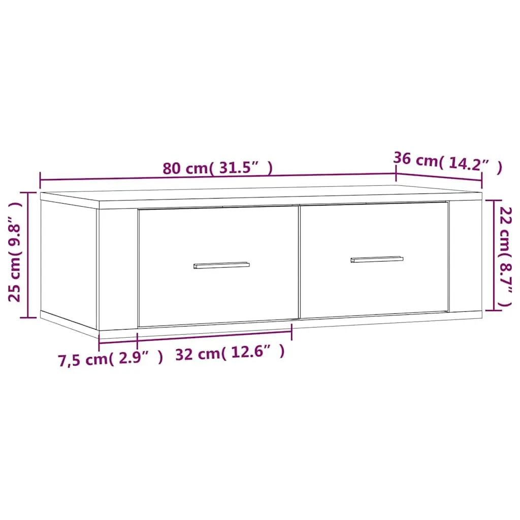 Hanging TV Cabinet White Wall-Mounted Media Storage Unit Engineered Wood 80 x 36 x 25 cm