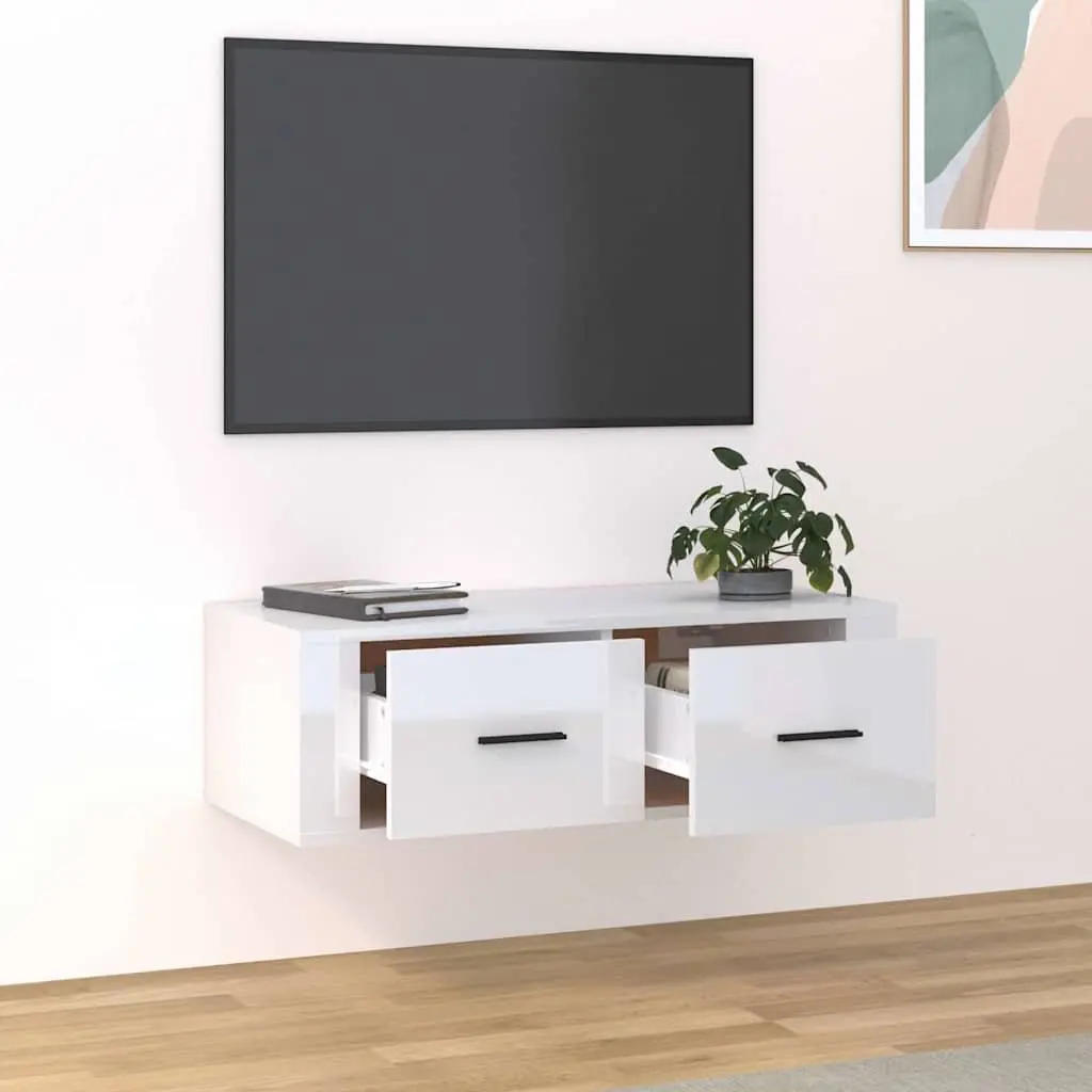 TV Cabinet Wall-Mounted White Storage Unit 80 x 36 x 25 cm Engineered Wood Drawers