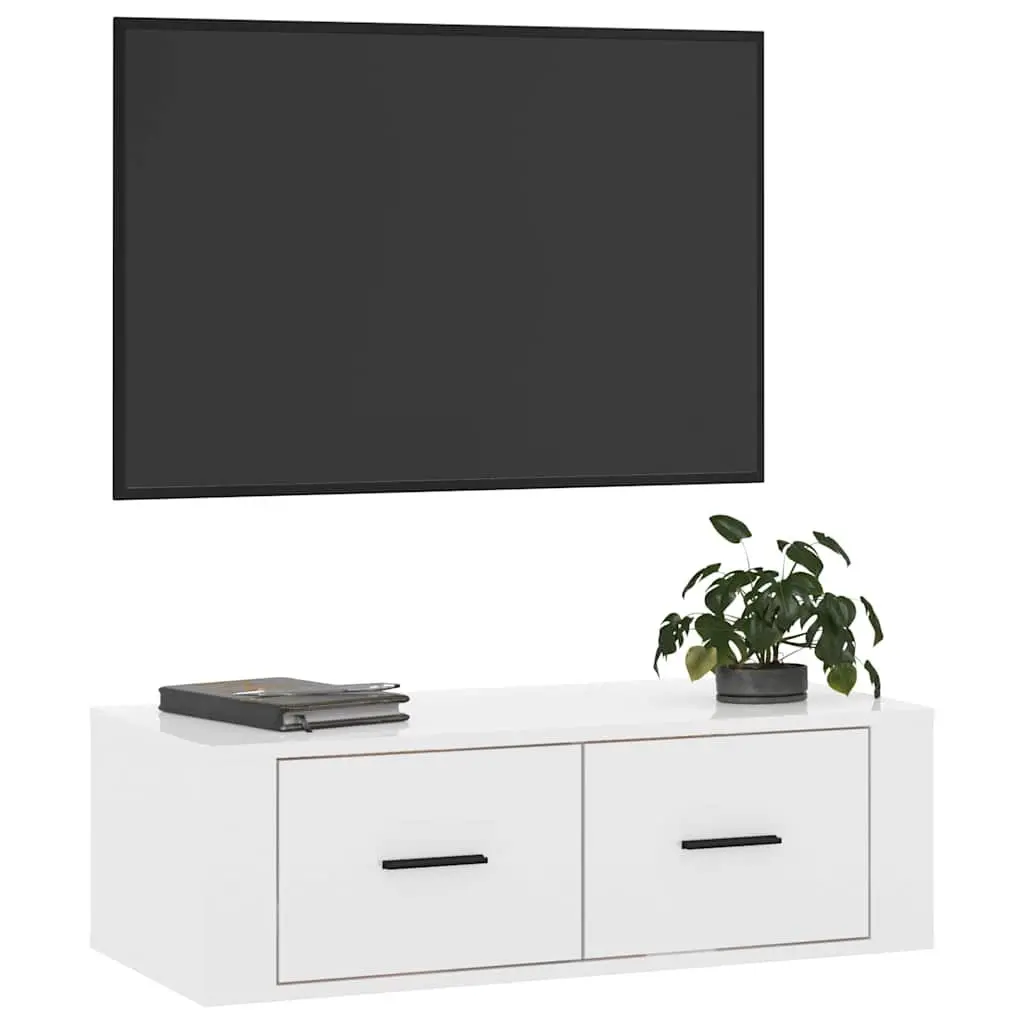 TV Cabinet Wall-Mounted White Storage Unit 80 x 36 x 25 cm Engineered Wood Drawers