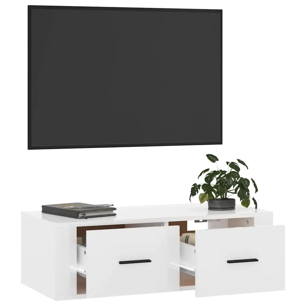 TV Cabinet Wall-Mounted White Storage Unit 80 x 36 x 25 cm Engineered Wood Drawers