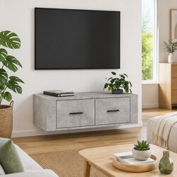 Grey Wall-Mounted TV Cabinet with Storage Drawers