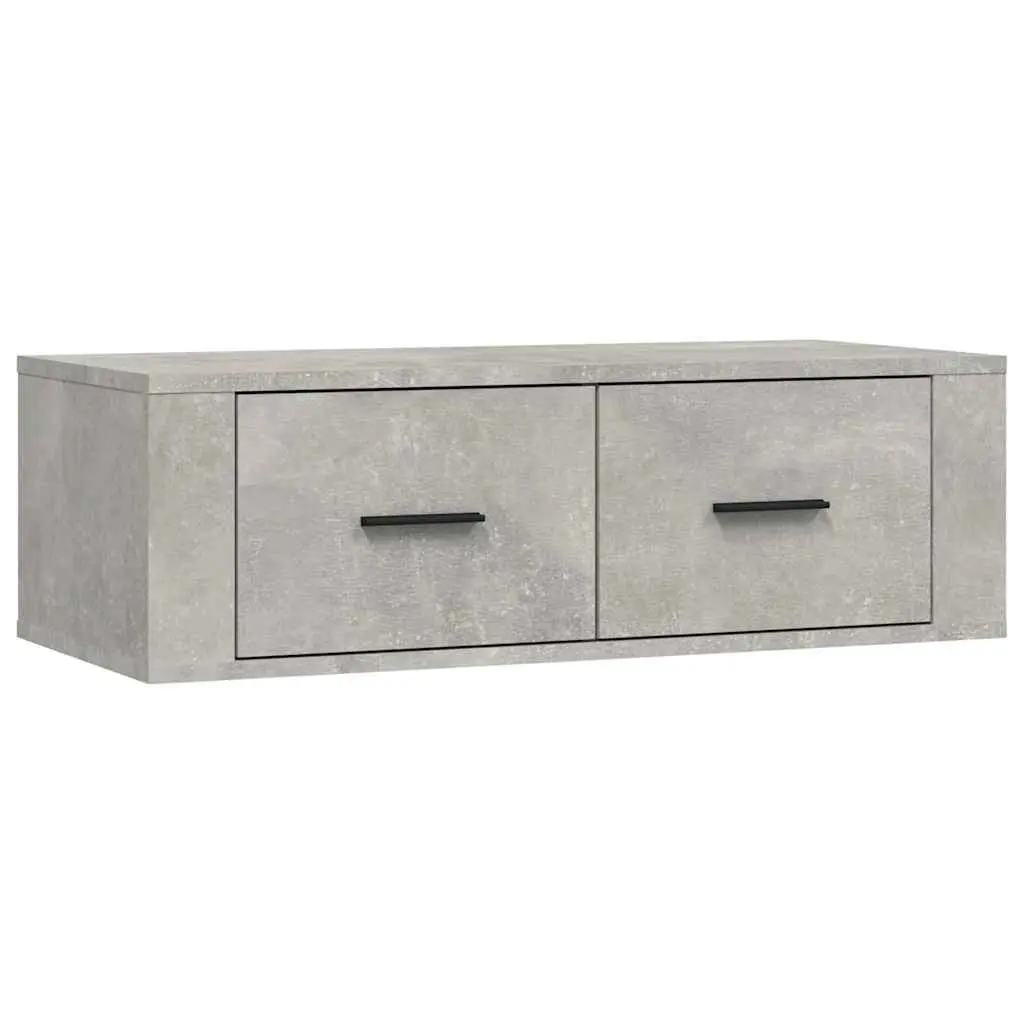 Hanging TV Cabinet Wall-Mounted Grey Engineered Wood Media Unit with 2 Storage Drawers