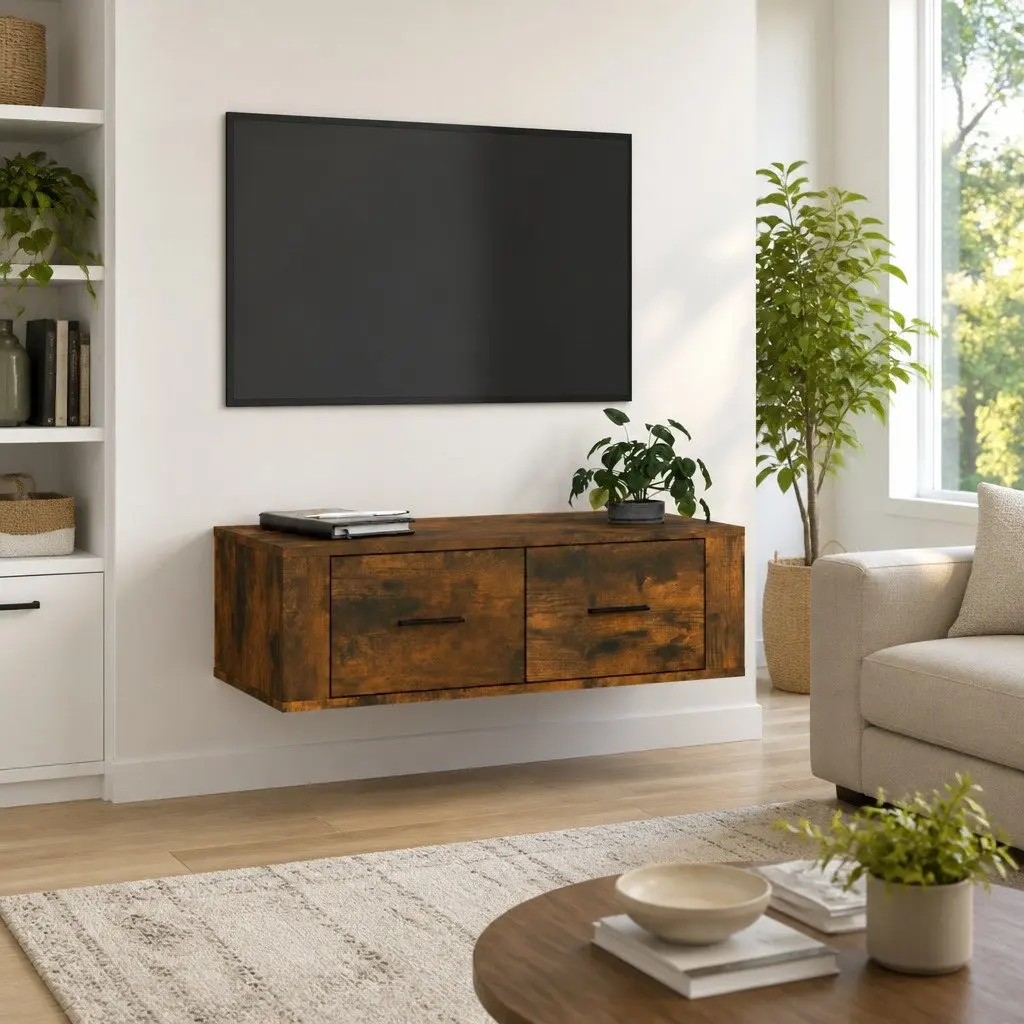 Hanging TV Cabinet Wall-Mounted Brown Engineered Wood 80 x 36 x 25 cm