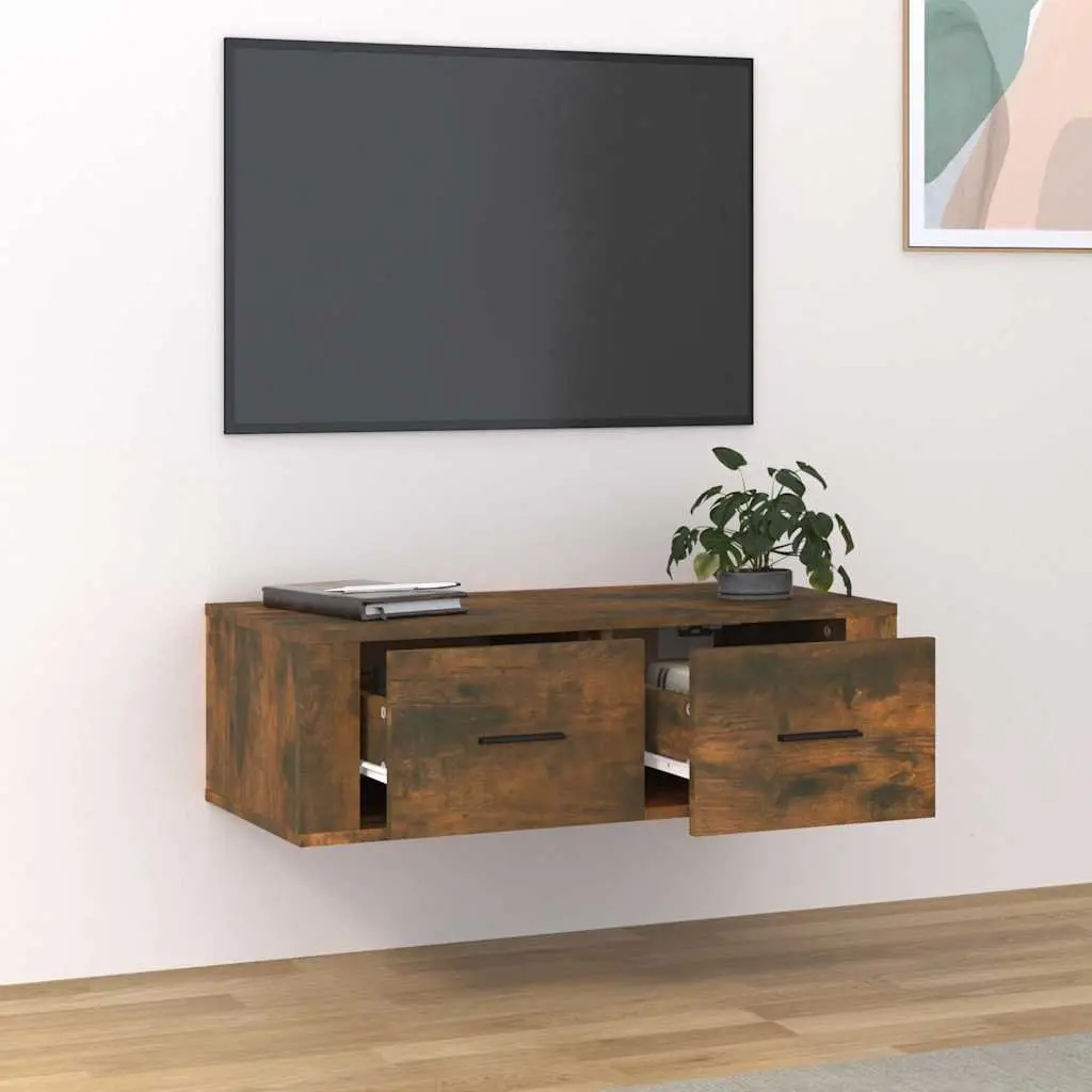 Hanging TV Cabinet Wall-Mounted Brown Engineered Wood 80 x 36 x 25 cm
