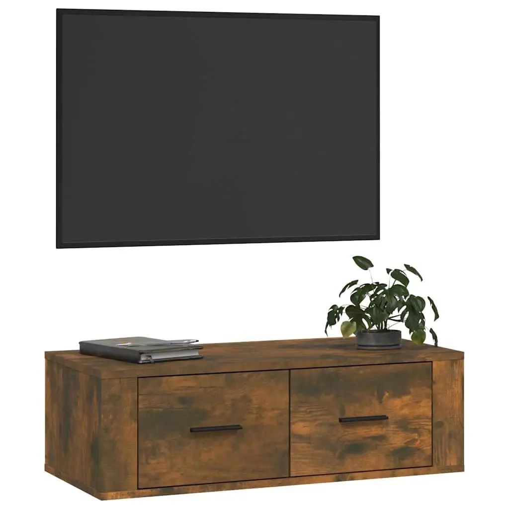 Hanging TV Cabinet Wall-Mounted Brown Engineered Wood 80 x 36 x 25 cm