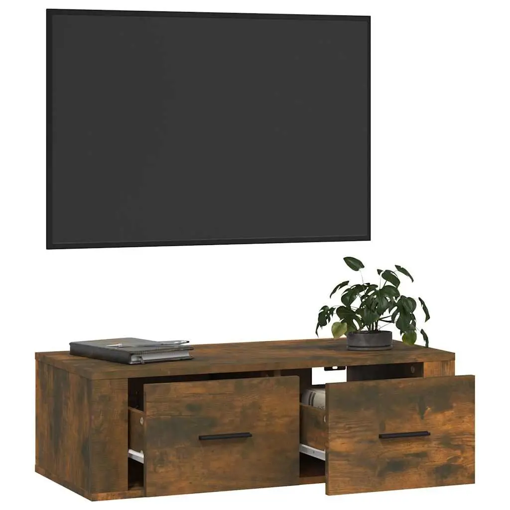 Hanging TV Cabinet Wall-Mounted Brown Engineered Wood 80 x 36 x 25 cm
