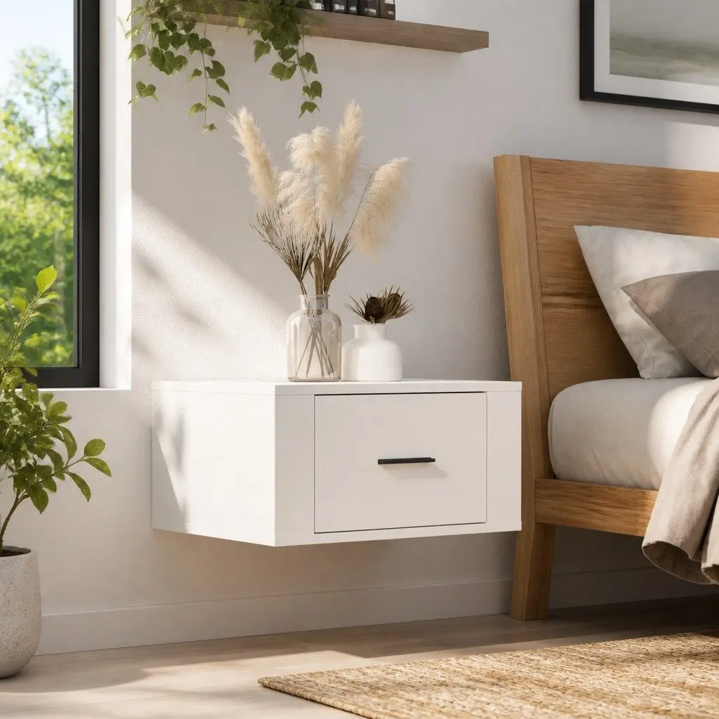 Wall-mounted Bedside Cabinet White Floating 50x36x25 cm Engineered Wood
