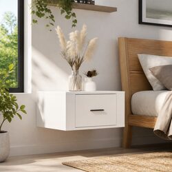 Elegant White Wall-Mounted Bedside Cabinet 50x36x25 cm
