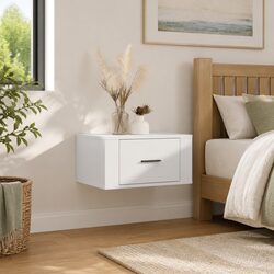Floating White High Gloss Bedside Cabinet for Storage