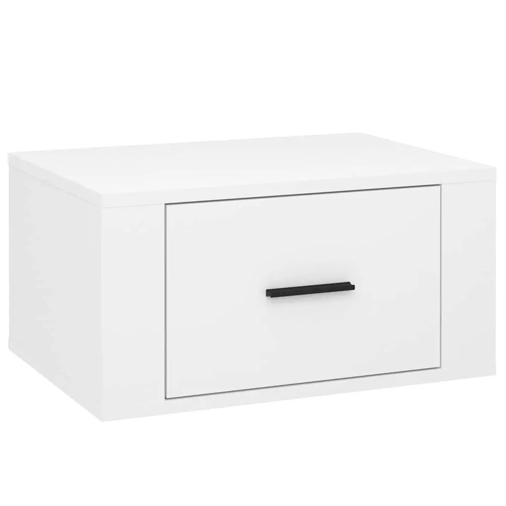 Wall-mounted Bedside Cabinet White High Gloss Floating Storage Engineered Wood 50 x 36 x 25 cm