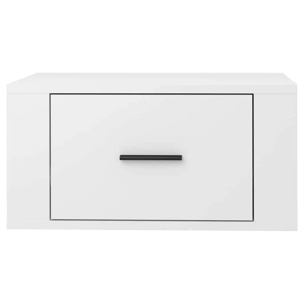 Wall-mounted Bedside Cabinet White High Gloss Floating Storage Engineered Wood 50 x 36 x 25 cm