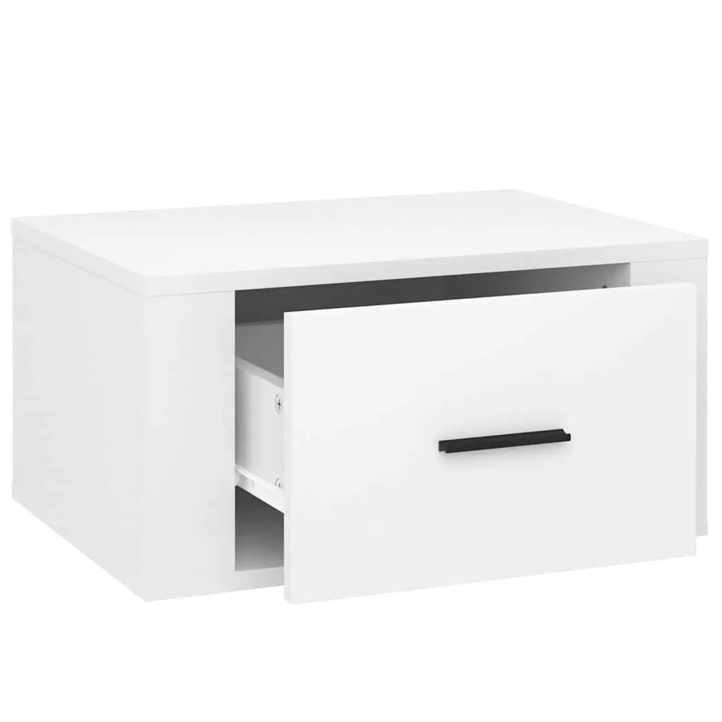 Wall-mounted Bedside Cabinet White High Gloss Floating Storage Engineered Wood 50 x 36 x 25 cm