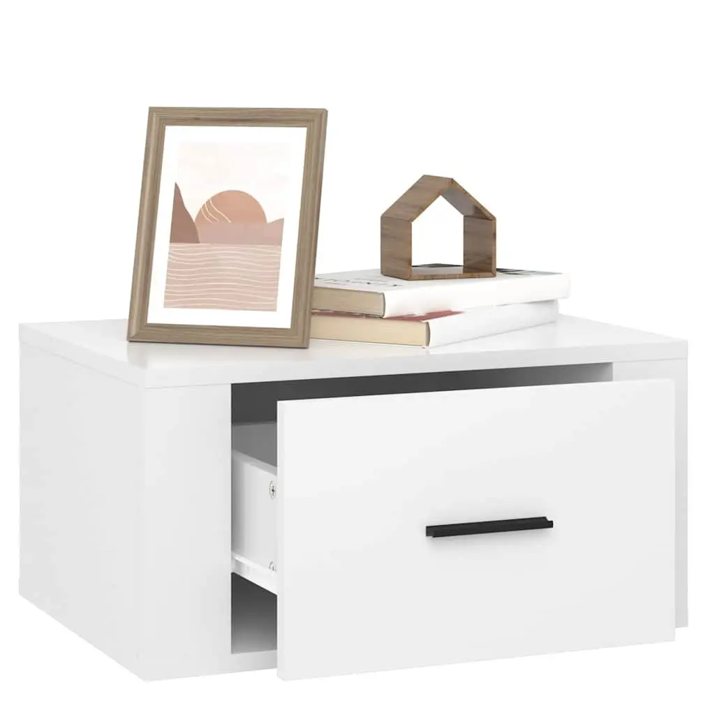 Wall-mounted Bedside Cabinet White High Gloss Floating Storage Engineered Wood 50 x 36 x 25 cm