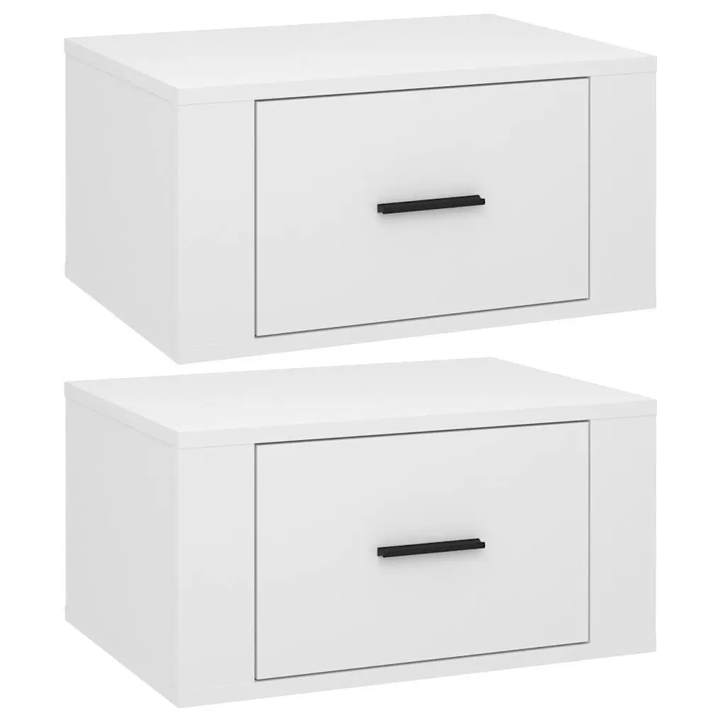 Wall-mounted Bedside Cabinets 2 pcs White Floating Storage Organiser Bedroom