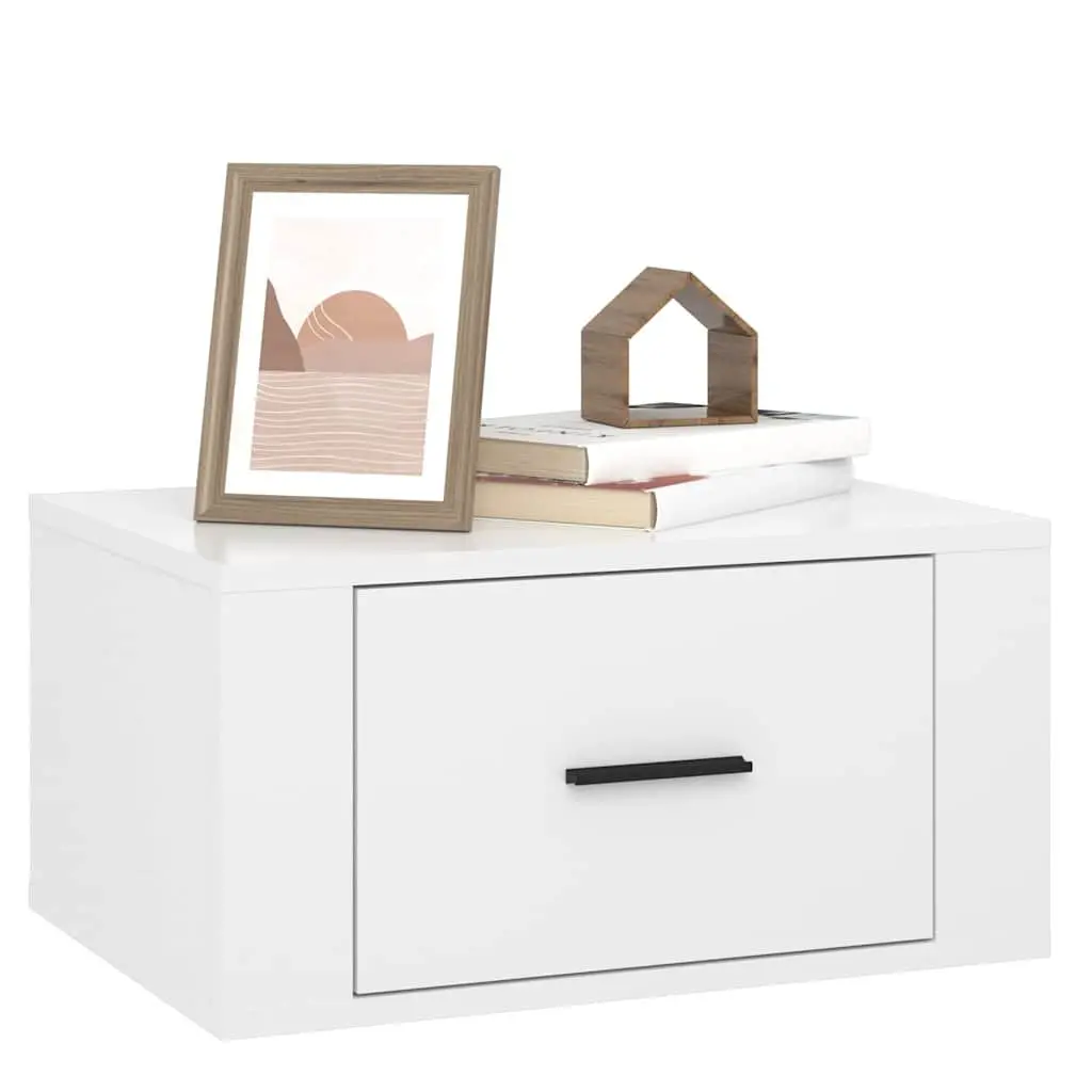 Wall-mounted Bedside Cabinets 2 pcs White Floating Storage Organiser Bedroom