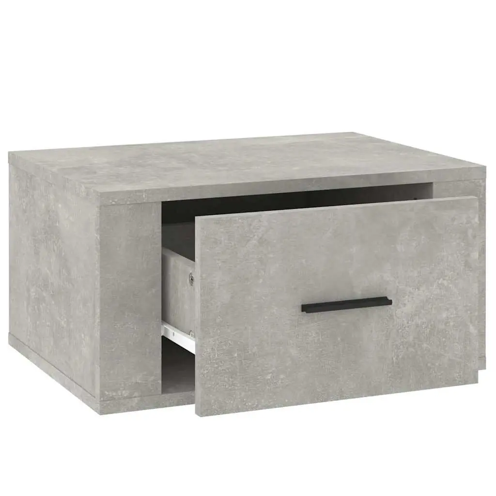 Wall-Mounted Bedside Cabinet Grey Floating Storage Unit Engineered Wood 50W x 36H x 25D cm