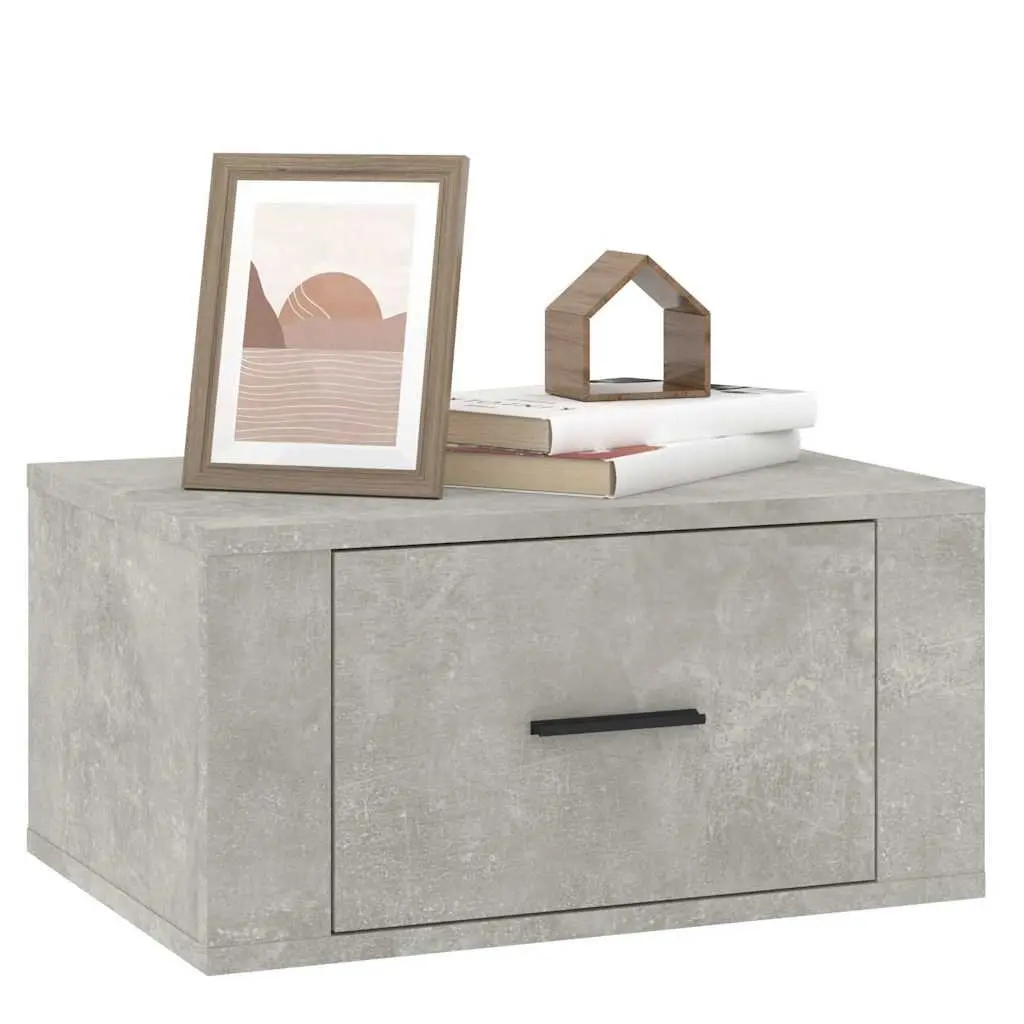 Wall-Mounted Bedside Cabinet Grey Floating Storage Unit Engineered Wood 50W x 36H x 25D cm
