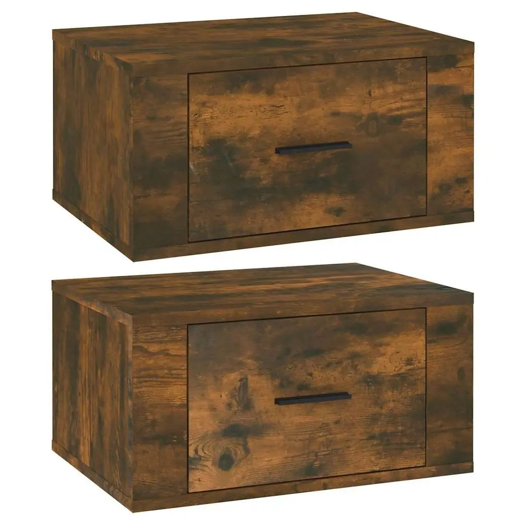 Smoked Oak Wall-Mounted Bedside Cabinets 2 pcs