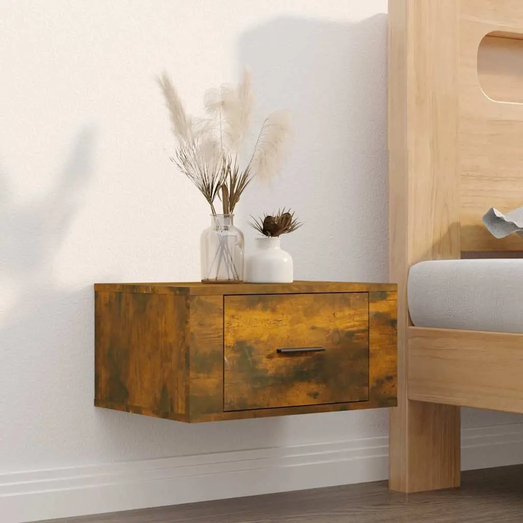 Smoked Oak Wall-Mounted Bedside Cabinets 2 pcs