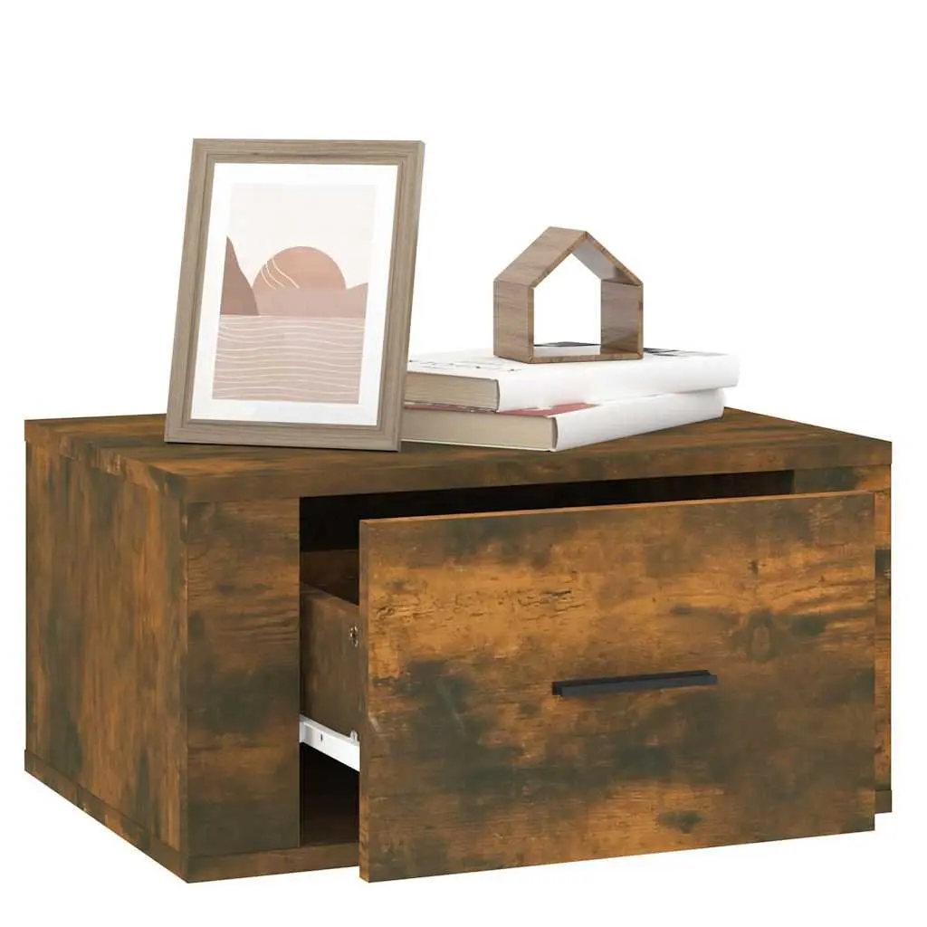 Smoked Oak Wall-Mounted Bedside Cabinets 2 pcs