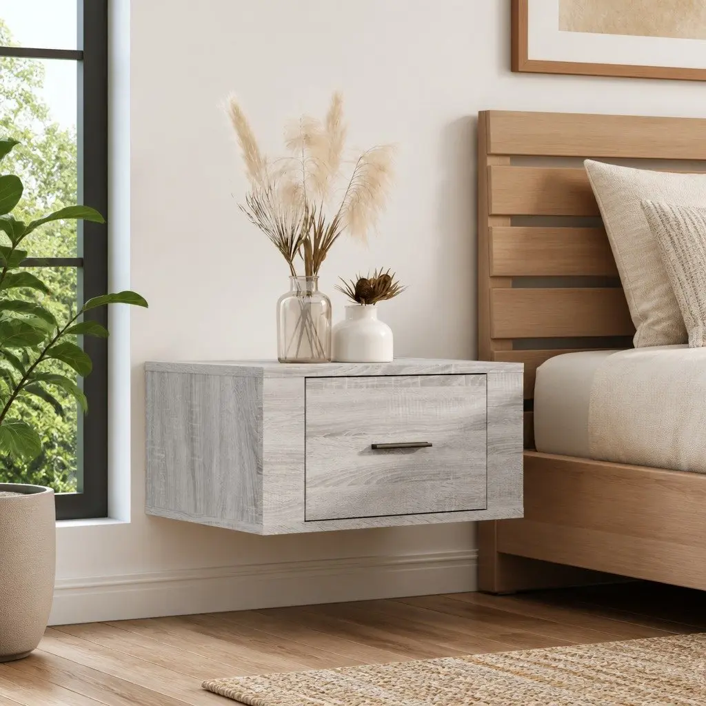 Wall-mounted Bedside Cabinet Grey Sonoma Engineered Wood Floating Storage