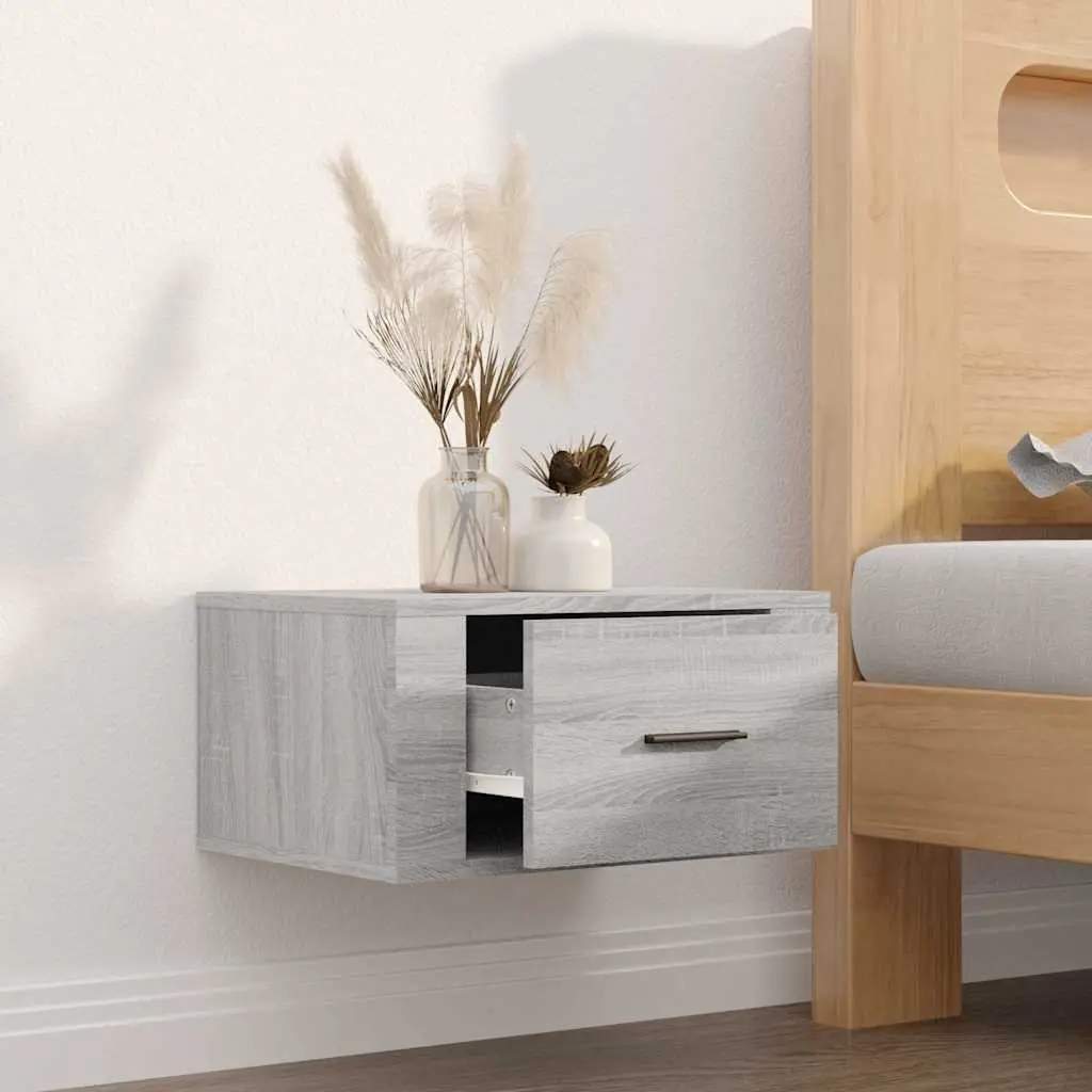 Wall-mounted Bedside Cabinet Grey Sonoma Engineered Wood Floating Storage
