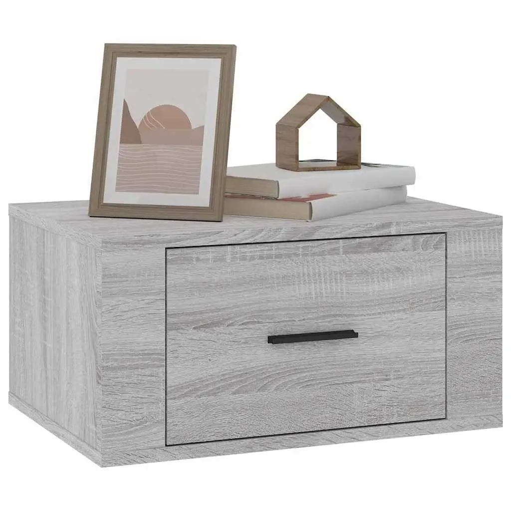 Wall-mounted Bedside Cabinet Grey Sonoma Engineered Wood Floating Storage