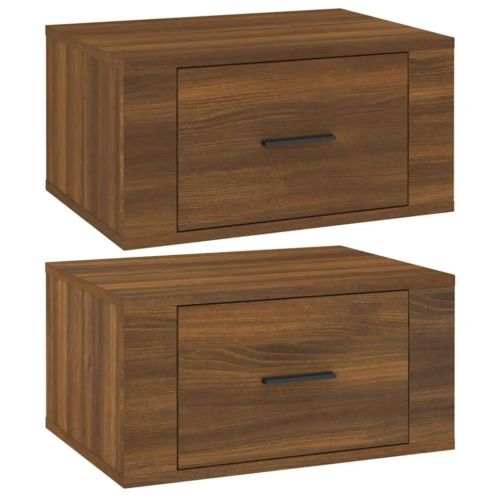 Brown Oak Floating Bedside Cabinets 2 pcs