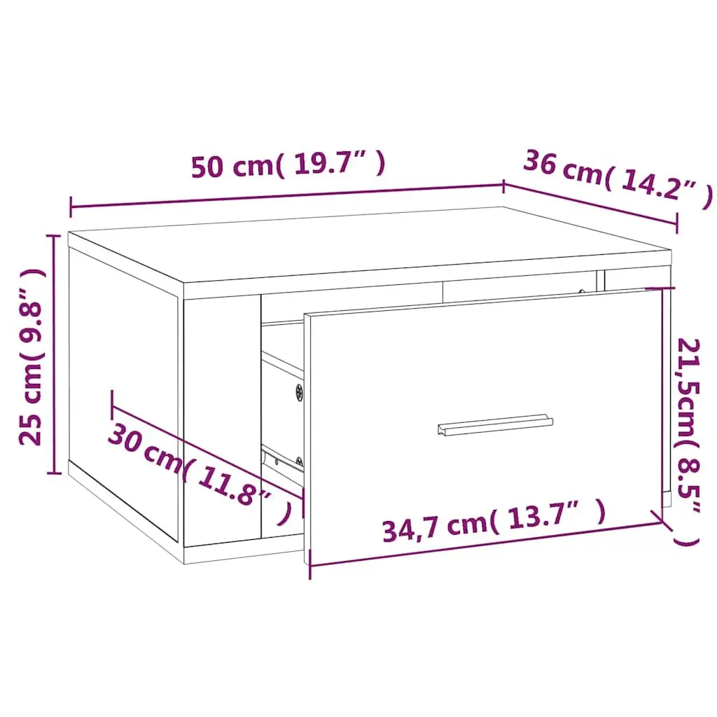 Brown Oak Floating Bedside Cabinets 2 pcs