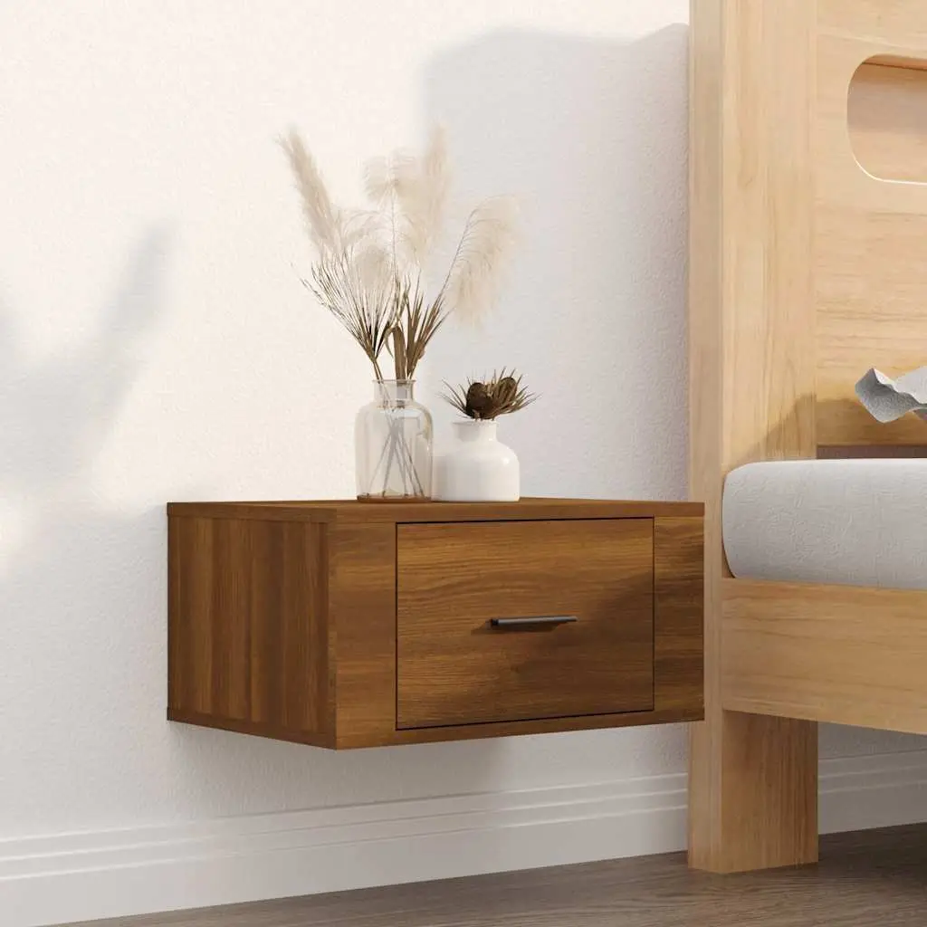 Brown Oak Floating Bedside Cabinets 2 pcs