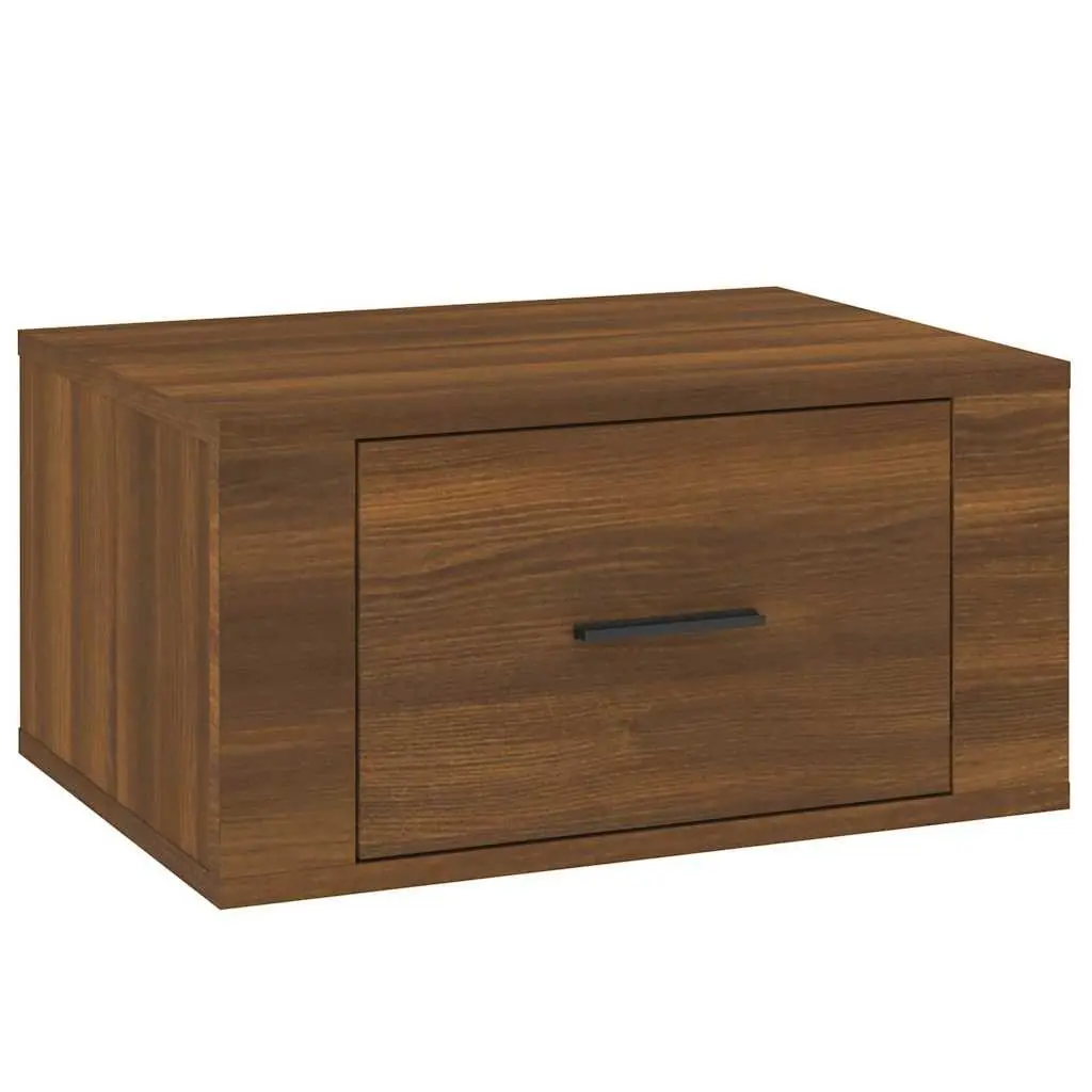Brown Oak Floating Bedside Cabinets 2 pcs