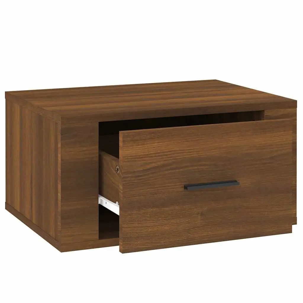 Brown Oak Floating Bedside Cabinets 2 pcs