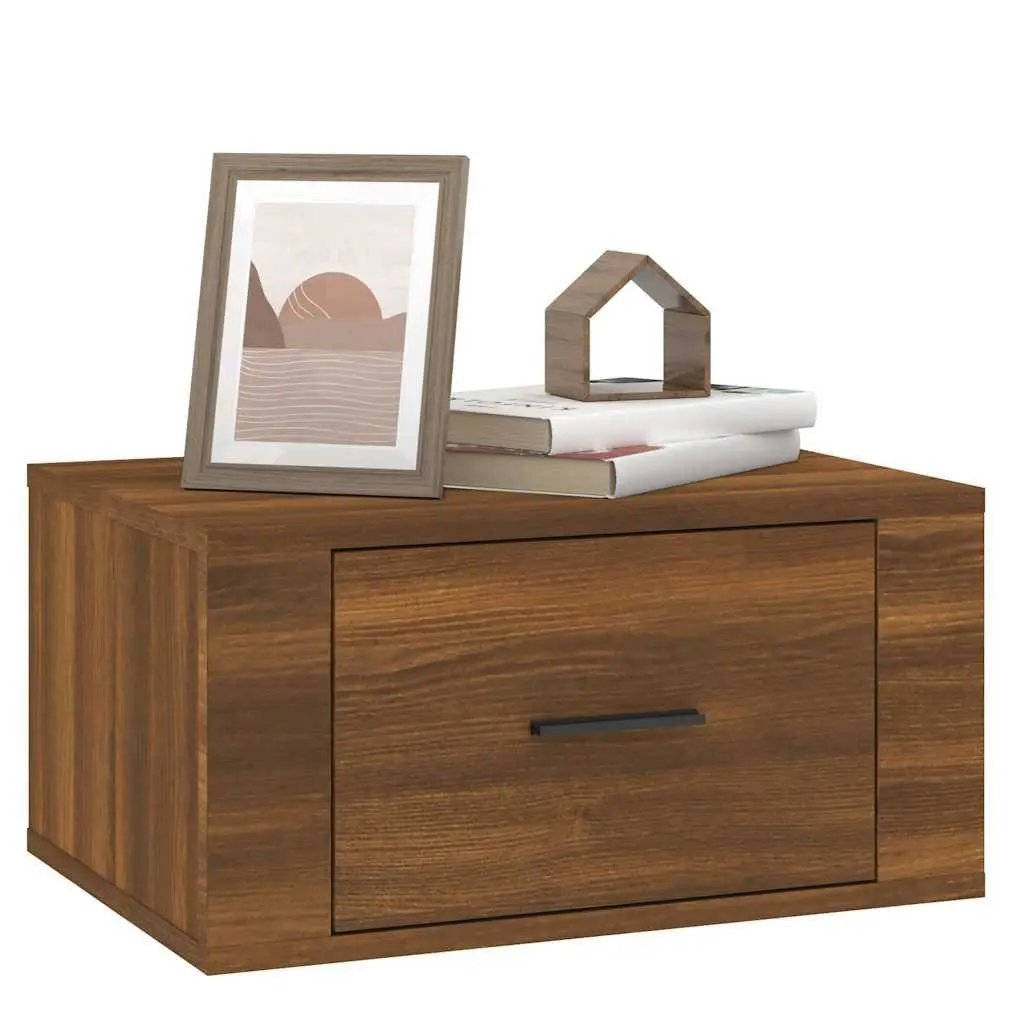 Brown Oak Floating Bedside Cabinets 2 pcs