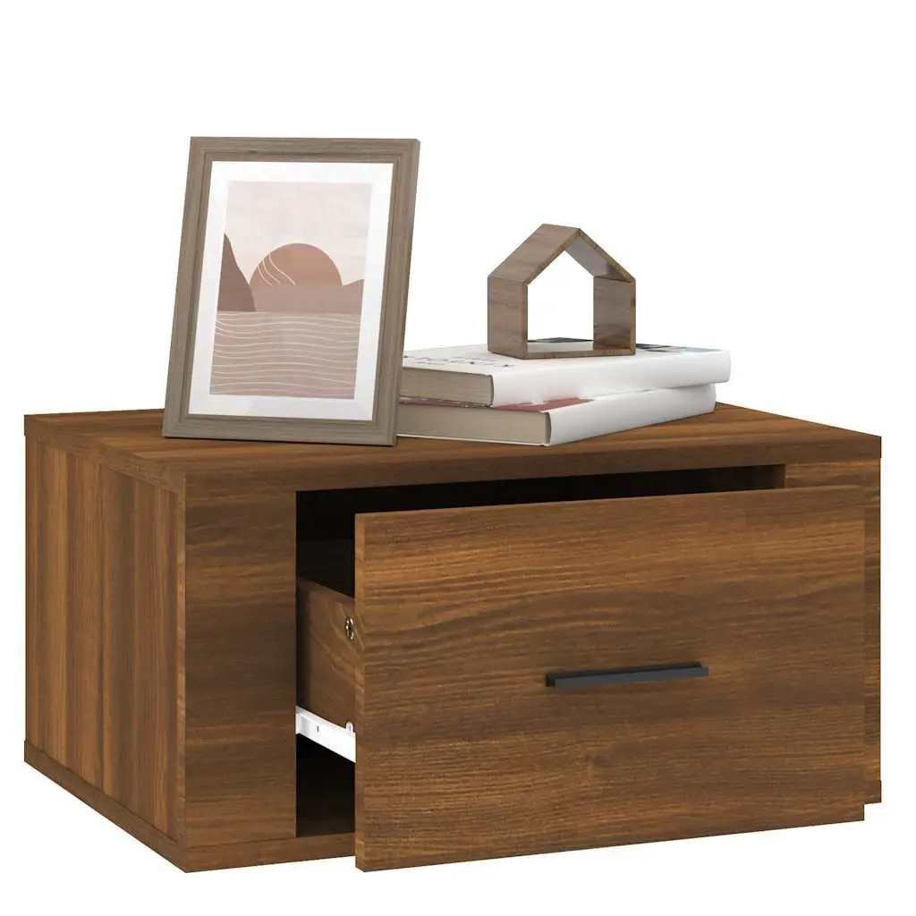 Brown Oak Floating Bedside Cabinets 2 pcs