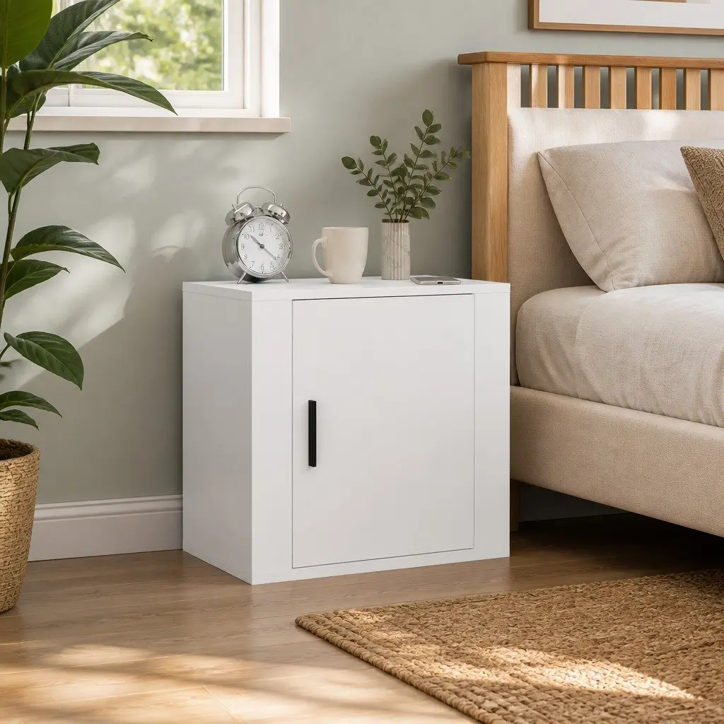 Wall-mounted Bedside Cabinet White Floating Bedside Table Engineered Wood